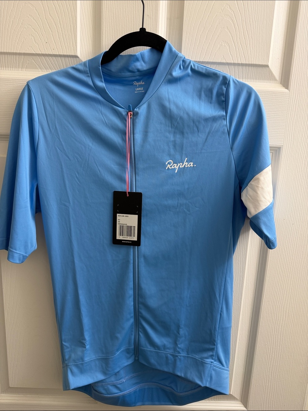 Rapha Core Sky Blue Men’s Cycling Jersey with White Sleeve Detail